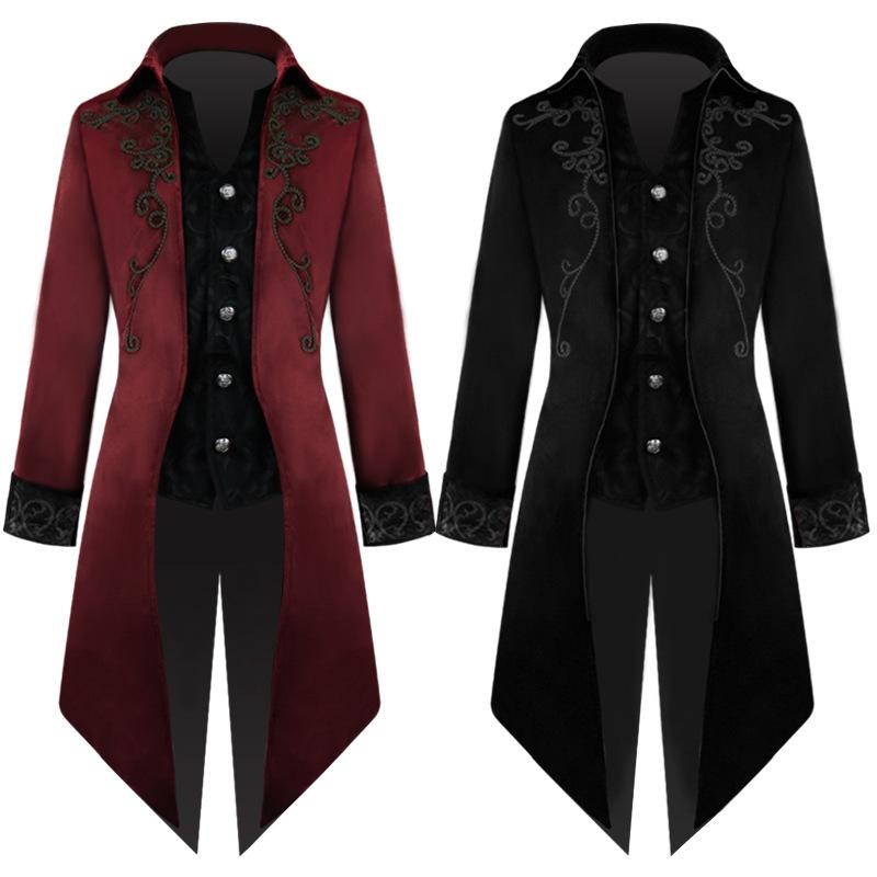 

Men' Jackets Men Vintage Jacquard Punk Jacket Long Steampunk Black Gothic Brocade Frock Party Uniform