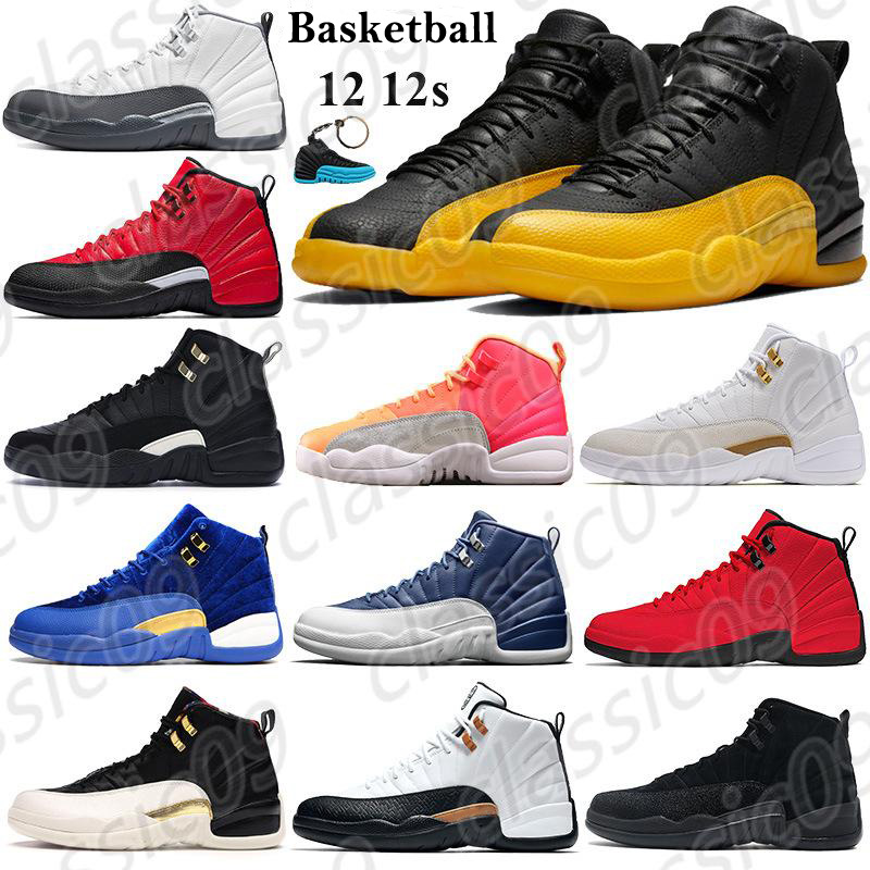 

New 12 12s Basketball Shoes the master sunrise university gold Sneakers with Keychain Tag white dark grey reverse taxi classic Trainers, Og box
