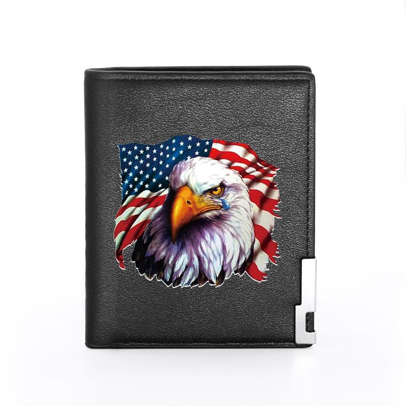 

Wallets Crying American Flag Eagle Printing Men's Wallet Leather Purse For Men Holder Short Male Slim Coin Money Bags, Black