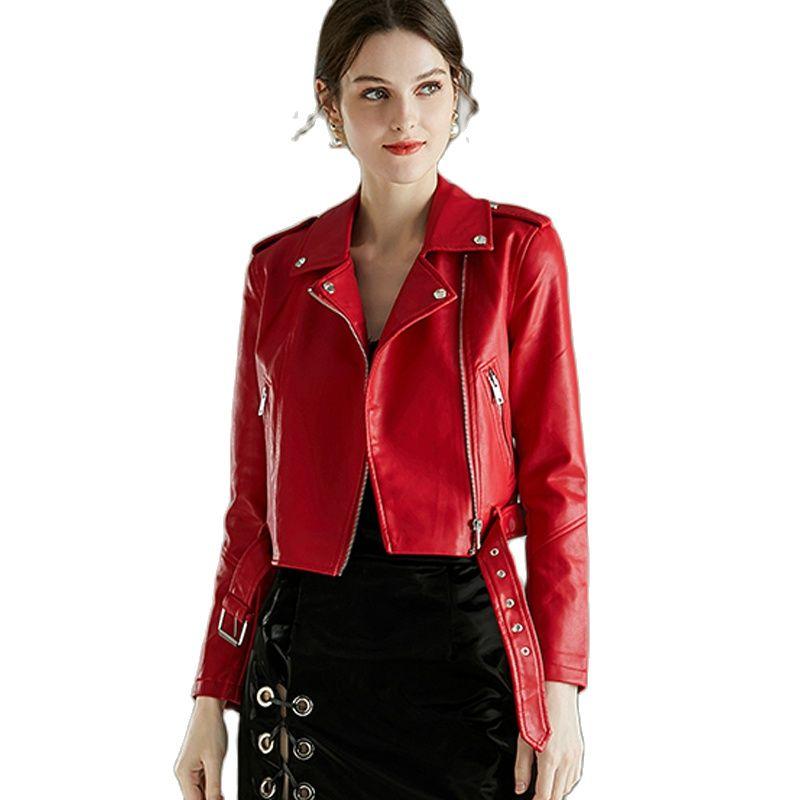 

Women's Leather & Faux M.Y.FANTASY 2021 Women Jackets Lady Pu Bomber Motorcycle Biker Pink Yellow Black Coats With Belt Outer