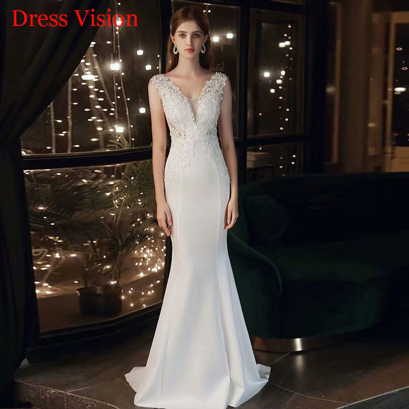 

2021 Lace Appliques Mermaid Robe Mariage Wedding Vestidos Vestido De Noiva Party Gowns V-neck 5y0u, Same as image