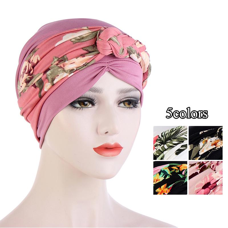 

Scarves Muslim Women Flower Print Pullover Hat Double Braid Turban Bonnet Beanies Cap Headwear Hair Protector Head Wrap Accessories