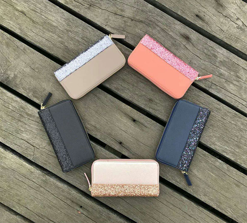 

The hottest new 5 colors hot sale new style wallets coin purse women glitter card holders free shipping, Rosegold
