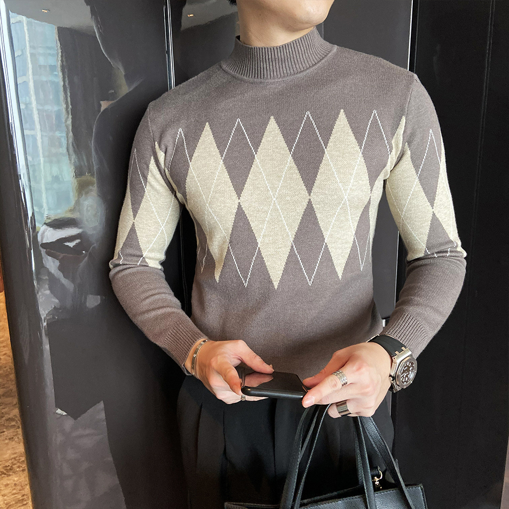 

2021 New 3 Cores Outono Inverno Grosso Quente Camisola De Gola Alta Roupas Masculinas Moda Simples Argyle Pullovers Malha Puxar Homme 3xl-m, Black