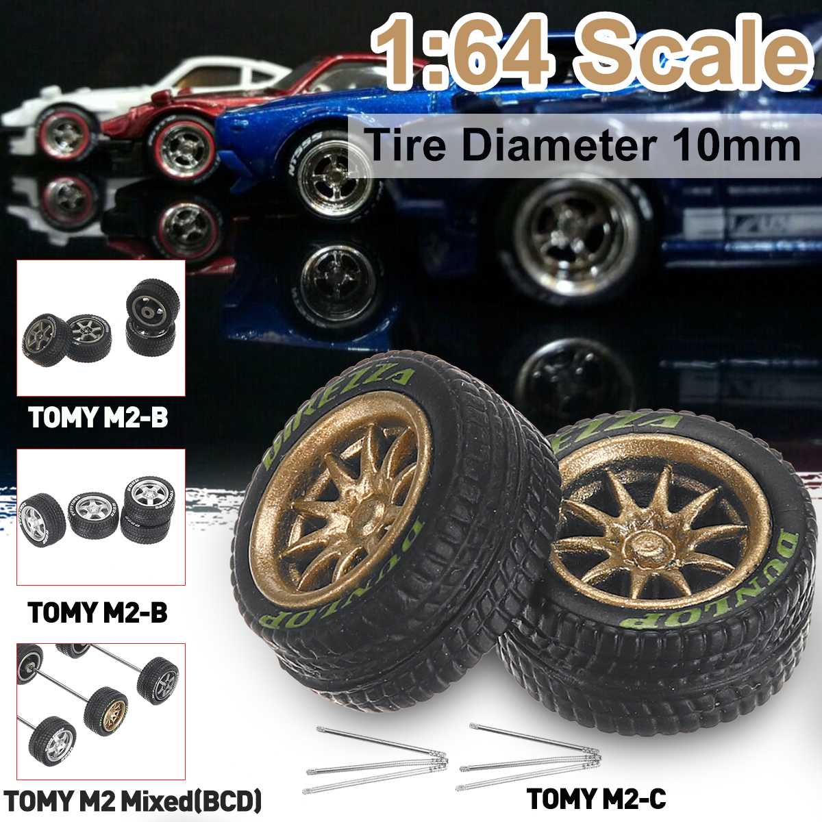 

12PCS/Set 1/64 Car Wheels Tire Modified Vehicle Alloy Rubber Car Refit Wheels Tires For Cars Suitable For Cars Toys