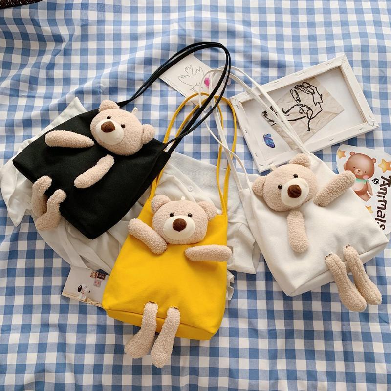 

Canvas Women Handbag Cute Cartoon Bear Female Shoulder Bag Daily Shopping Travel Casual Totes Purse Handbag Female Casual Totes, Yellow