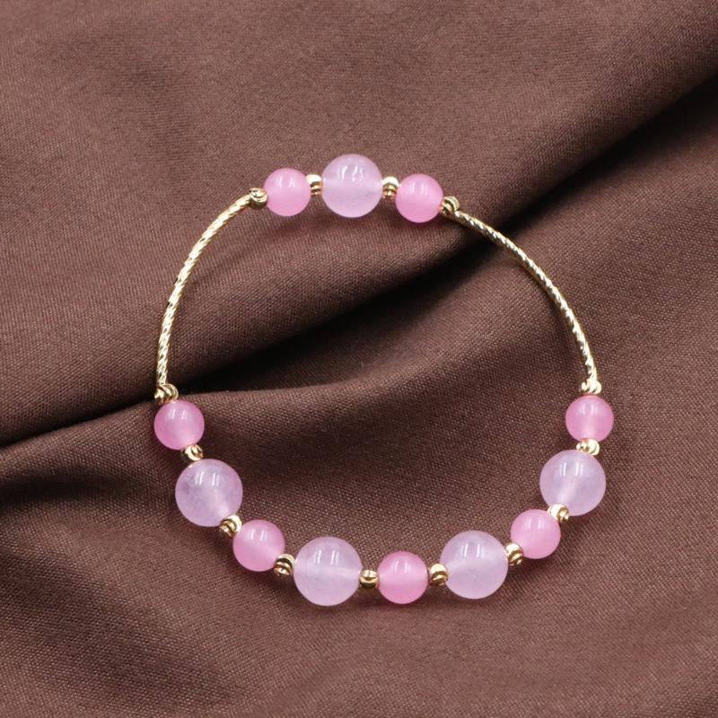 

Charm Bracelets Minimalist Pink Crystal Beads Bracelet Charms Natural Stone Jades For Women Handmade Casual Wrist Jewelry 7.5" B298