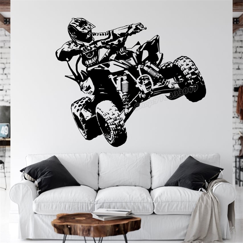 

Vinyl Decal Quad Quadrocycle Atv Race Motor Four Wheeler Bike Racing Rider Wall Stickers for Boys Room Decor C479 210310