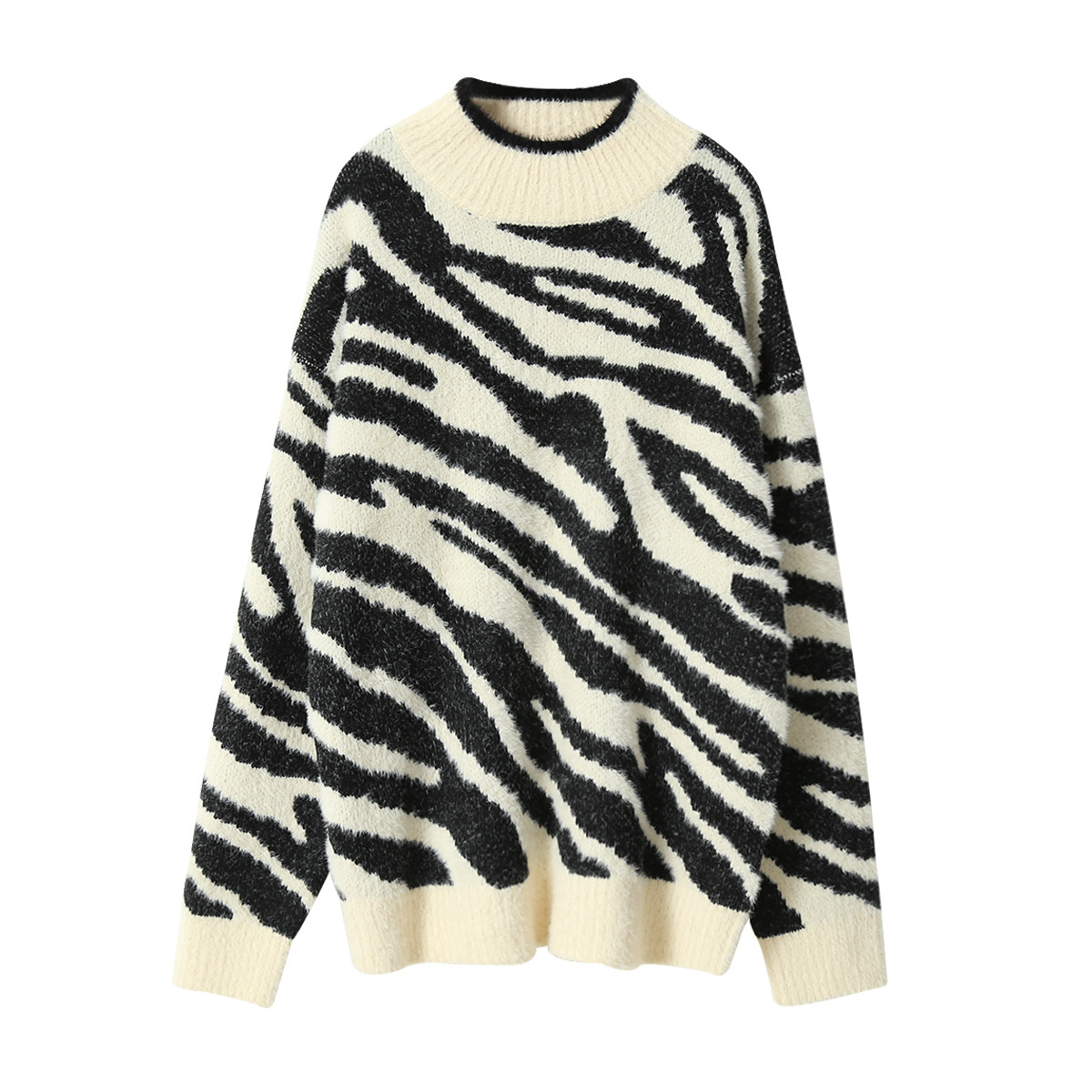 

2021 Female Spring The-neck Leopard Shirt Print Style Crochet Sweater Pullovers Pull Femme M5gf, Black