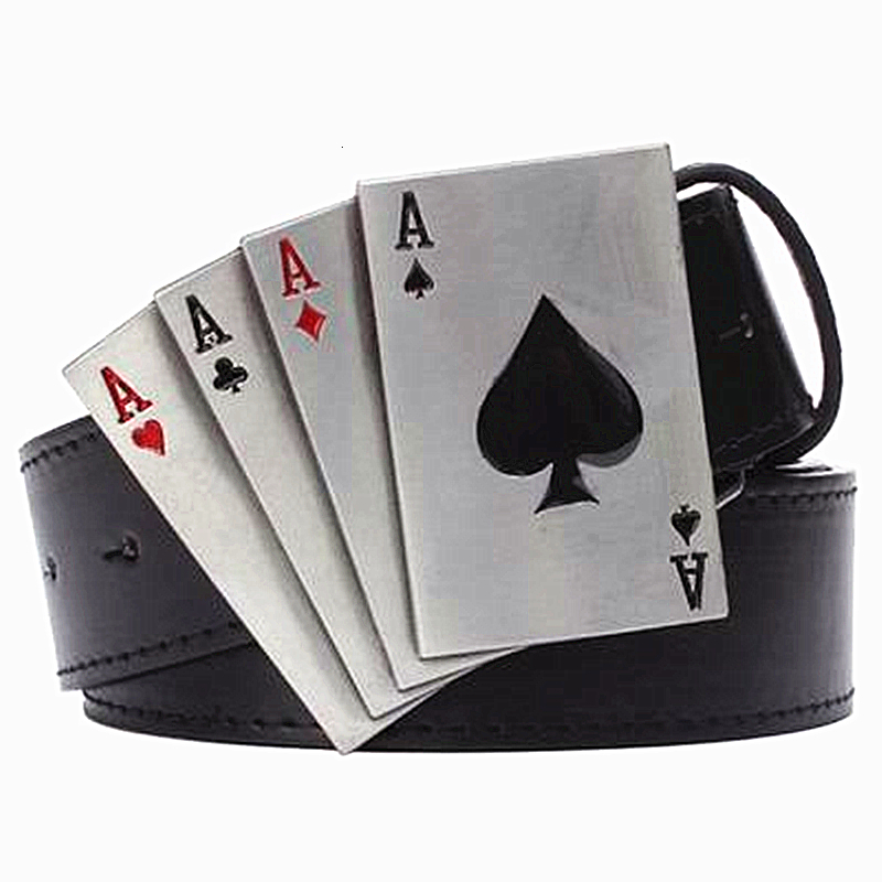 

2021 New Style Poker Gamble Metal Buckle Belts Lucky Playing Card Hip Hop Decorative Belt I886, Black