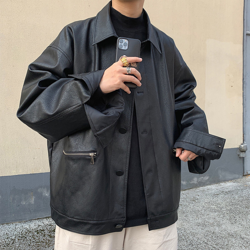 

2021 New Black Leather Men's Fashion Casual Motorcycle Jackets Mens Streetwear Hip-hop Bomber Jacket Men -2xl G7z0