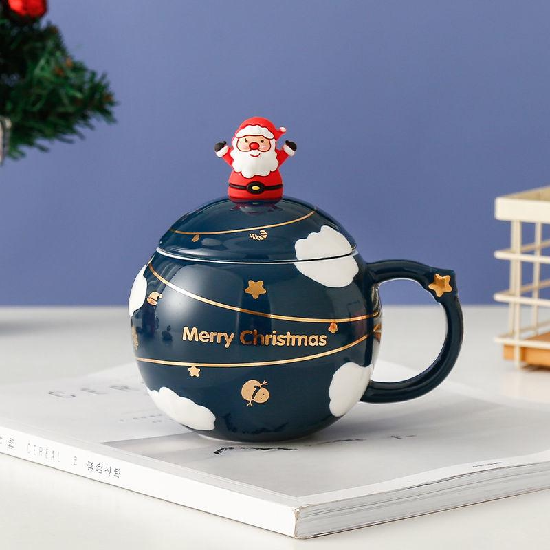 

Christmas Ceramic Cup With Lid And Spoon, High Value Holiday Gift, Household Milk Coffee Cup