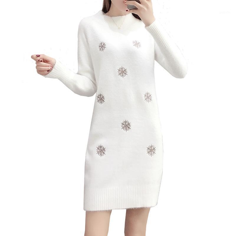 

Women' Sweaters Female Knit Sweater Pullover Fashion Imitation Mink Cashmere Loose Plus Size White Dress Half Turtleneck Jumper, Red