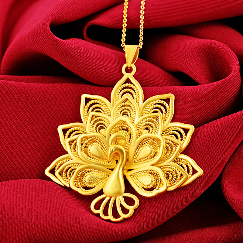 Hollow Filigree Phoenix 18K Yellow Gold Filled Women Pendant Chain Necklace Gift Charm Girls Jewelry Gift-image-660648939