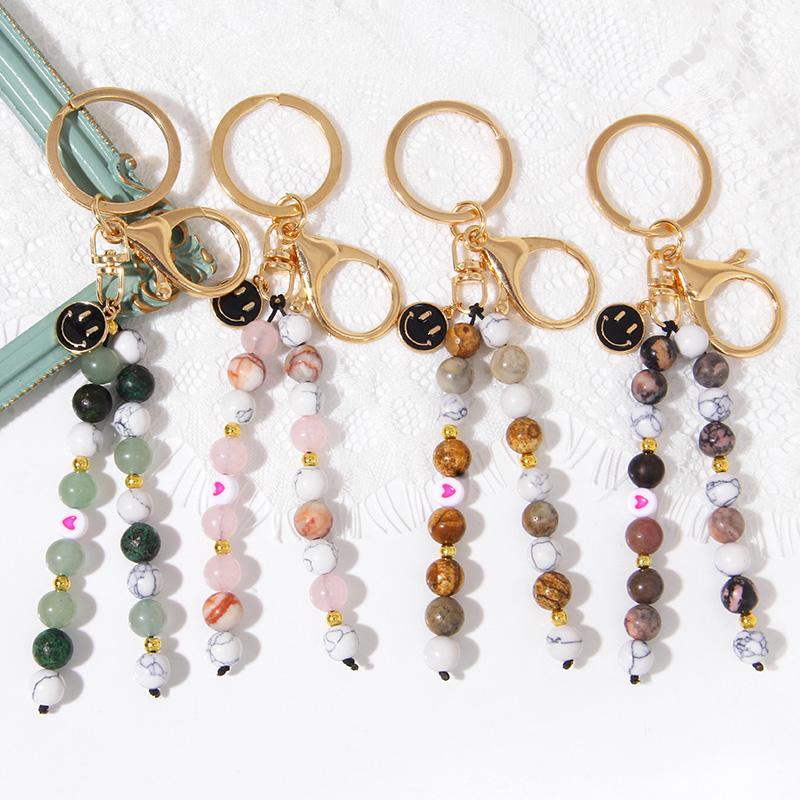 

Keychains Multicolor Natural Quartzs For Women Handbag Car Hanging Smile Fatima Charm Keyring Raw Rough Stone Key Pendant Chain