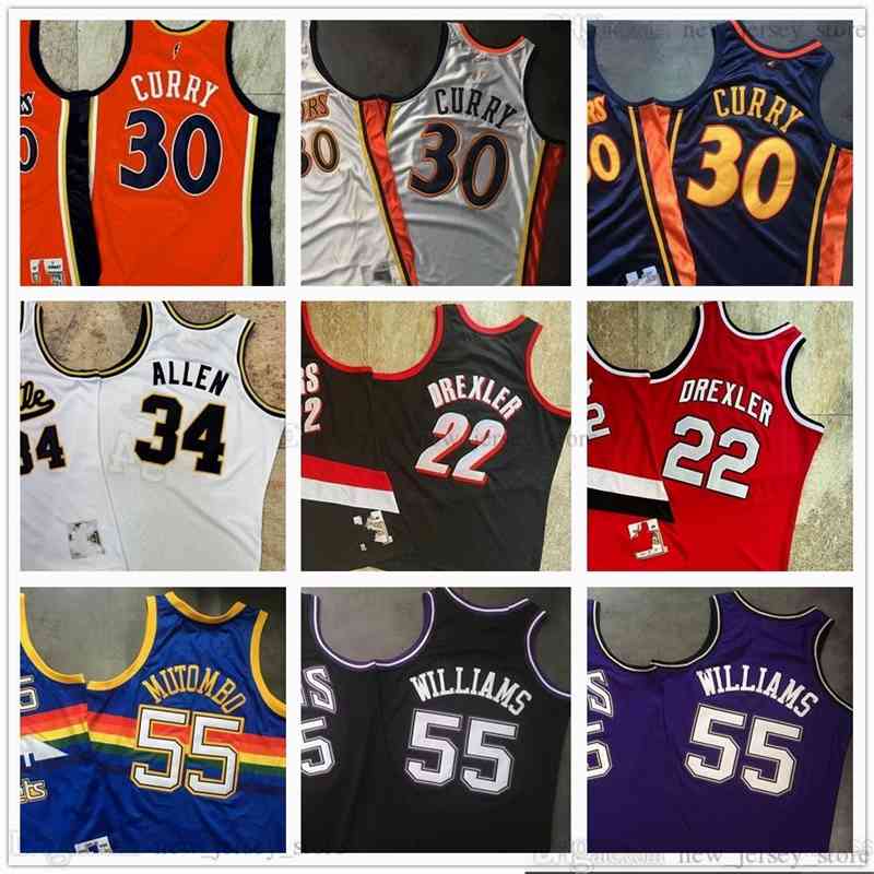 

Authentic Stitched Retro Basketball Jerseys Vintage Mitchell&ness 55 Dikembe 30 Stephen Mutombo Curry 22 Clyde Jason Drexler Williams Ray 34, Black;red