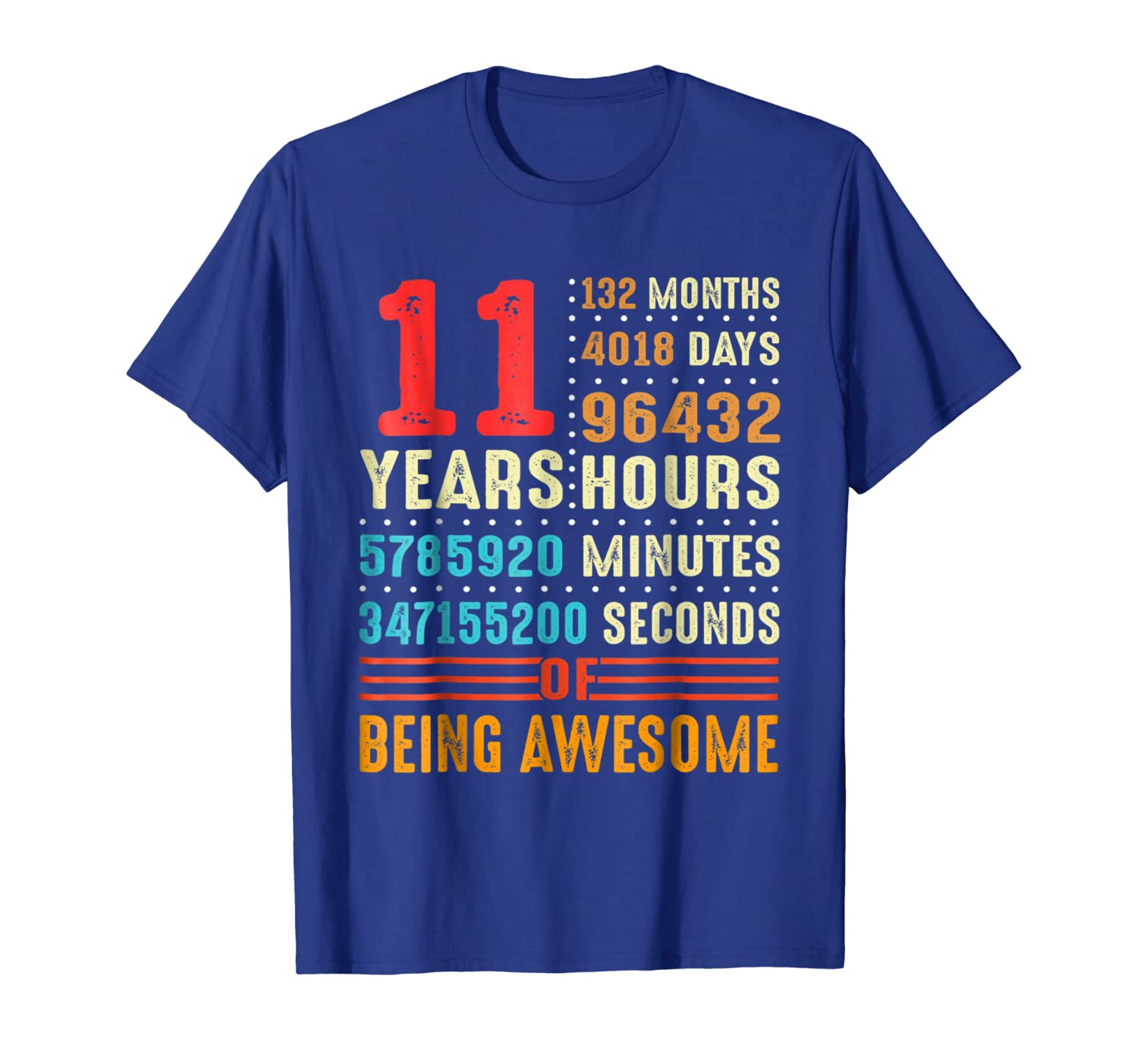 

11 Years Old 11th Birthday Vintage Retro T Shirt 132 Months, White;black