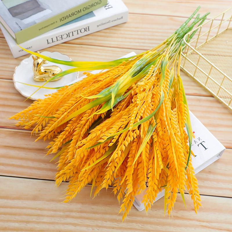 

Decorative Flowers & Wreaths Golden 7 Trunk Artificial Paddy Plastic Wheat Ears Plant Pampas Grass For Garden Fall Decor Home Decoration Fak