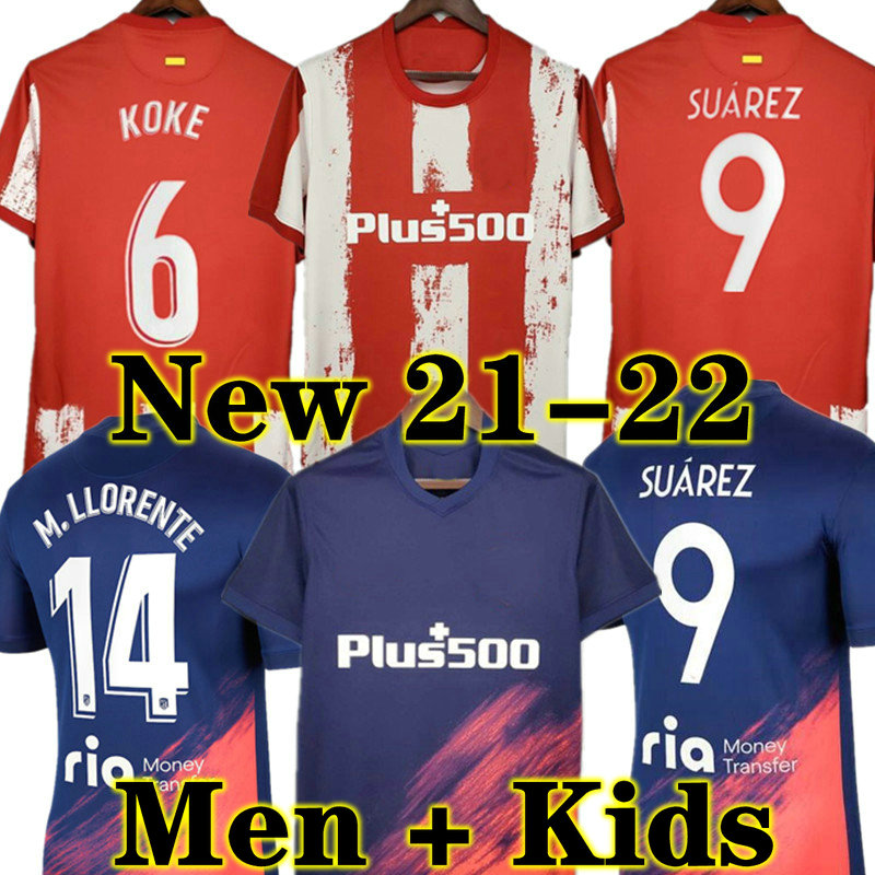 

SUAREZ soccer jersey 21 22 JOÃO FÉLIX MADRID 2021 2022 M. LLORENTE KOKE SAUL Correa Carrasco camiseta Atletico football shirts uniforms men + kids kit LEMAR DEMBELE away, 21 22 home