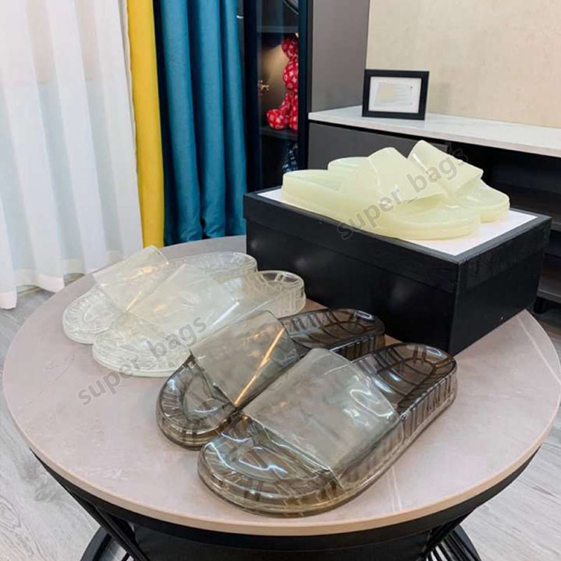 

Men Jelly Luminous Slippers Luxurys Designers 2021 Summer Beach Sandals Flat Non-slip Flip Flops Casual Shoes 38-44, Color 1