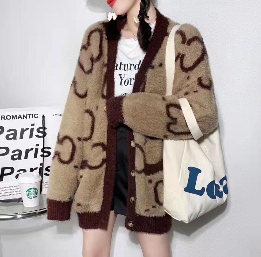 

New Autumn Winter Women's Sweaters Coat Fashion Classic Brand Luxry Design Versatile Wear Both Side Cardigan Double Pocket LOOSE OVERSIZ, White