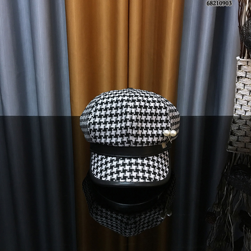 

autumn Stingy Brim Hats women caps dr thousand-bird octagonal hat, Black