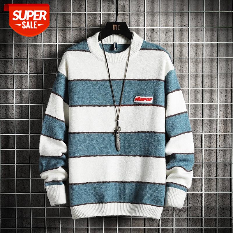 

Men'S Striped Sweaters Spring Autumn Winter Clothes 2021 Black Pull OverSize -4XL 5XL Korea Style Casual Standard Pullovers #jp1O, White;black