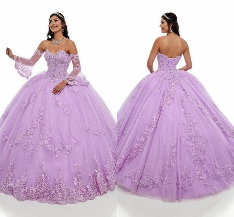 

Puffy Lilac Juliet Long Sleeve Quinceanera Dresses 2021 Embroidery Lace Beaded Rhinestones Layers Sweet 16 Dress Vestidos De Prom Party Gown, Brown
