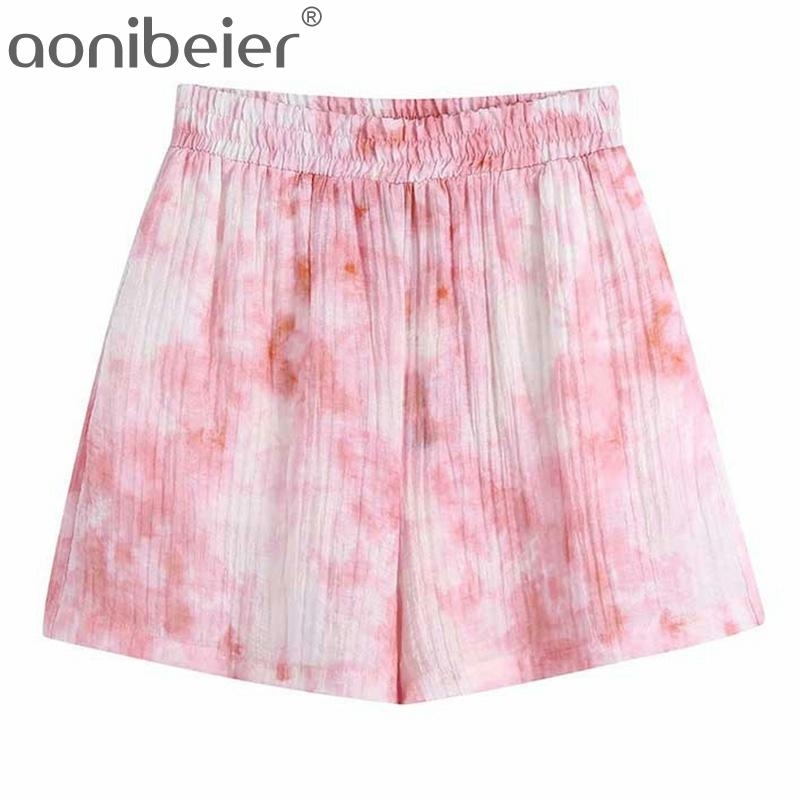 

Textured Women Shorts Summer Fashion Tie Dye Print Elastic High Waist Casual Holiday Female Loose 210604