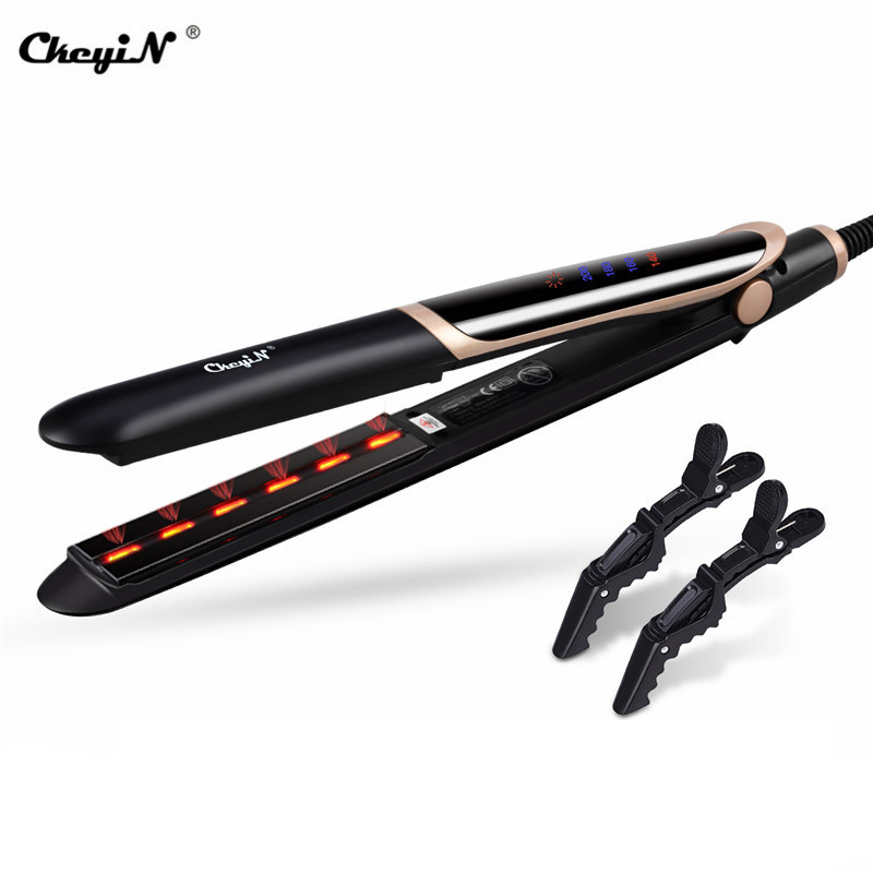 

CkeyiN 2 in 1 Far Infrared Hair Straightener Professional Flat Iron Tourmaline Ceramic Hair Curler Anion Hair Styling Tool Glove