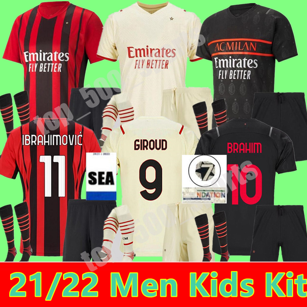 

21 22 GIROUD milan IBRAHIMOVIC soccer jerseys 2021 2022 AC Third kit home away Fans TONALI REBIC THEO BENNACER KESSIE football shirts KJAER adult kids Uniformi