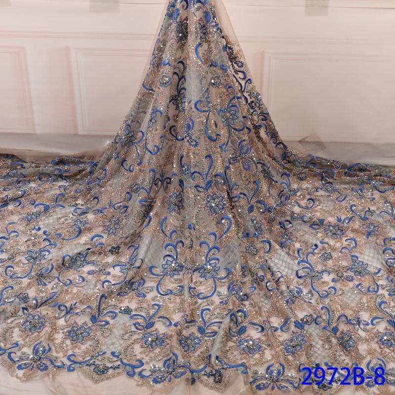 

Beautiful Beaded Lace Fabric Luxury Heavy Handmade Beads Lace African French Tulle Mesh for Nigerian Wedding Party APW2972B