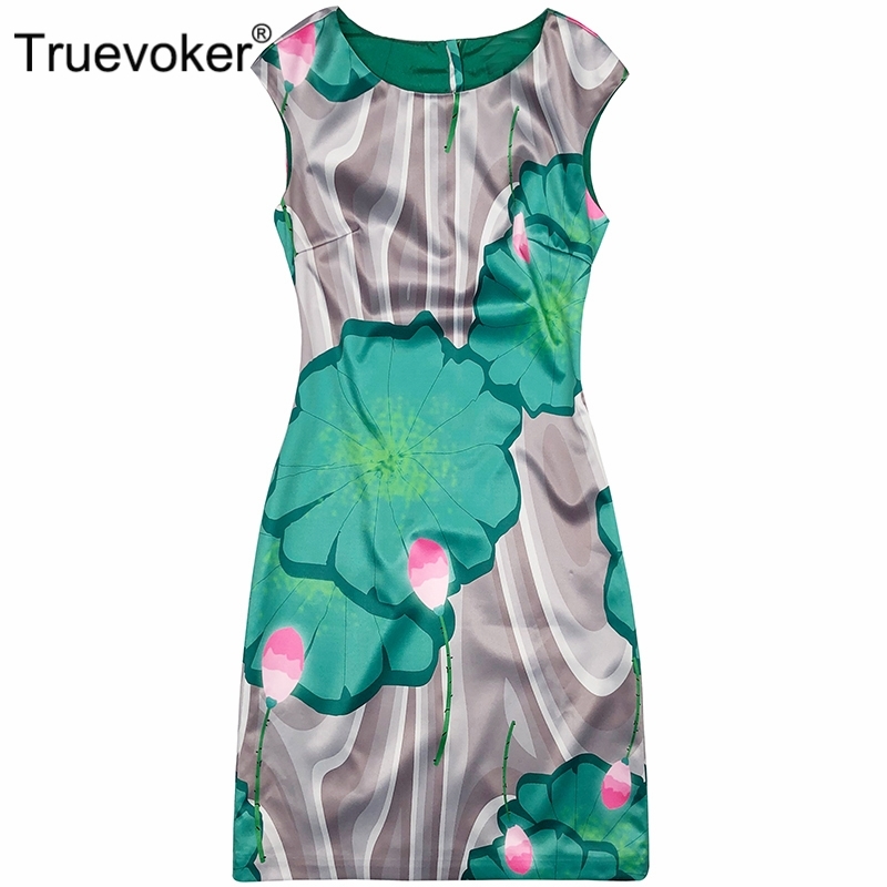 

Truevoker Designer Vestido's High End Sleeveless Lotus Floral Printed Green Pencil Dress Plus Size Robe Femme Eto 210602, Blue