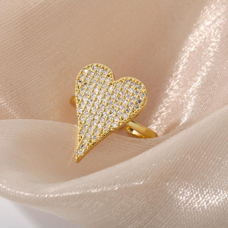 

Cluster Rings Cubic Zirconia Big Heart For Women Gold Geometric Love Finger Ring Female Wedding Engagement Jewelry Accessories, Golden;silver