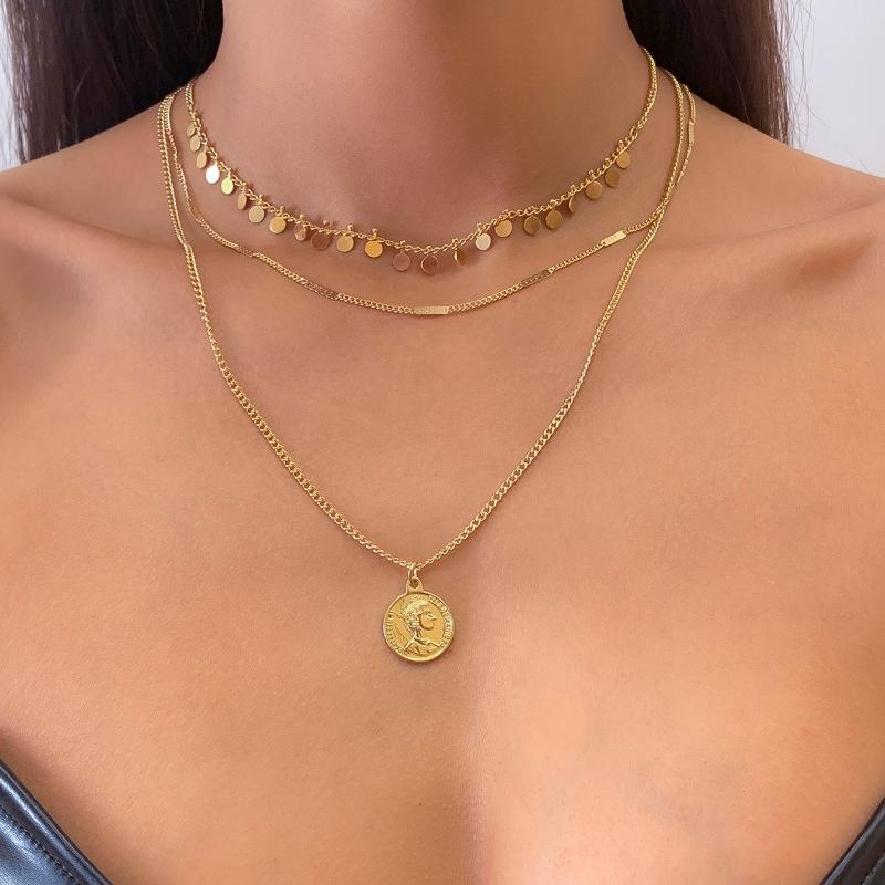 

Pendant Necklaces Ingemark Sequins Tassel Circle Avatar Necklace Bijoux Femme Punk Multilayer Handmade Chain Choker Women Jewelry