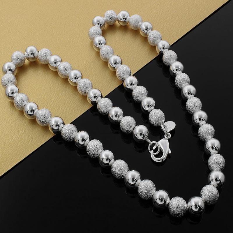 

Chains Vintage 8MM Frosted Smooth Beads Chain 925 Sterling Silver Necklaces For Woman Classic Fashion Jewelry Wedding Christmas Gifts