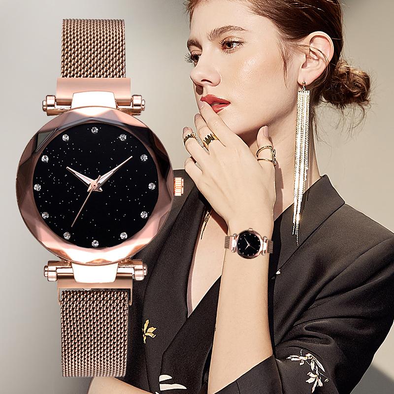 

Wristwatches Fashion Gogoey Brand Starry Sky Watches Women Romantic Rhinestone Ladies Clock Casual Dress Quartz Wristwatch, Slivery;brown