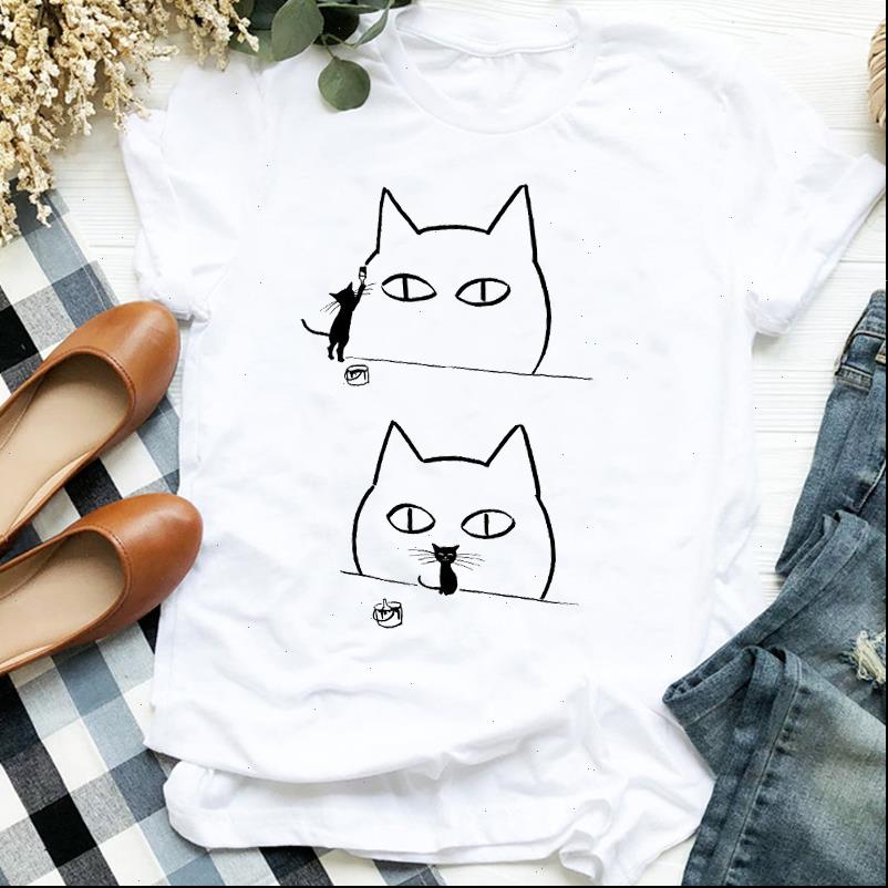 

women lady womens cat cartoon summer autumn kawaii animal print shirt t for clothes tshirt female graphic, White
