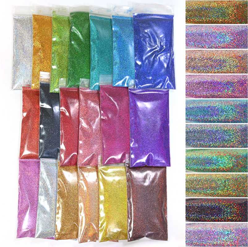 

0.2mm Super-FINE HoloGraphic Laser Flashing Nail Glitter Powder 19Color 50g/Bag Japanese Dazzle Powder 1/128 Nail Glitter 0.2