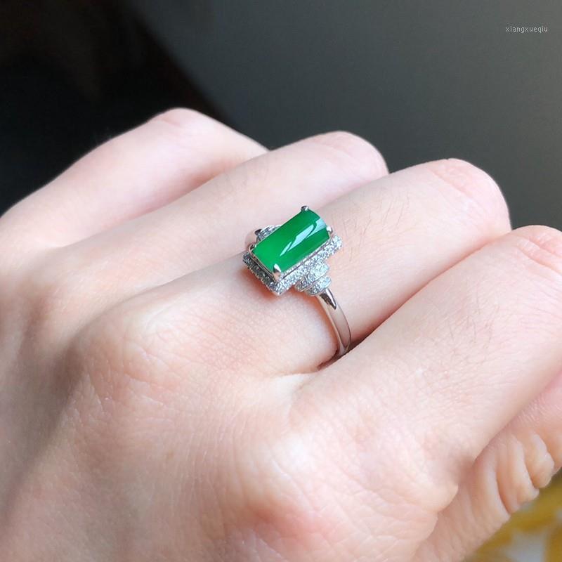 

Cluster Rings Original Natural Green Chalcedony Geometric Opening Adjustable Ring Chinese Retro Light Luxury Charm Lady Silver Jewelry, Golden;silver