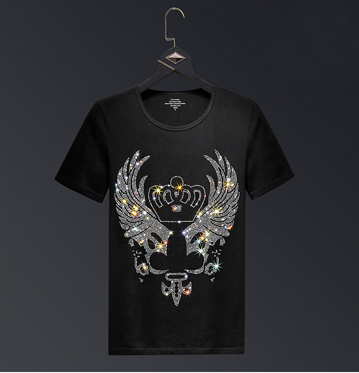 

2021 New Men's 100% Cotton Short Sleeve Rhinestones t Casual Summer Men Tshirt Cool T-shirt Male Tee Shirt Ehl9, As shown