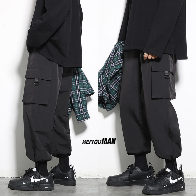 

2021 New Korean Style Male Fashion Casual Trend Load Loose Streetwear Straight White/gray/black M-2xl Pants Ow8l
