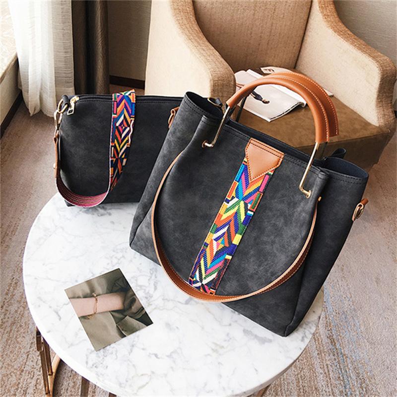

Rainbow Shoulder Strap Women Handbag High Capacity Tote Bag 2-Piece Set Handbag Women Shoulder Messenger Bags Sac, Black
