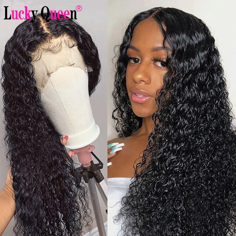 

Lucky Queen Brazilian Kinky Curly 4X4 Lace Closure Human Hair Wigs Transparent Lace Front Wig Jerry Curly Wigs Density 150%, Natural color
