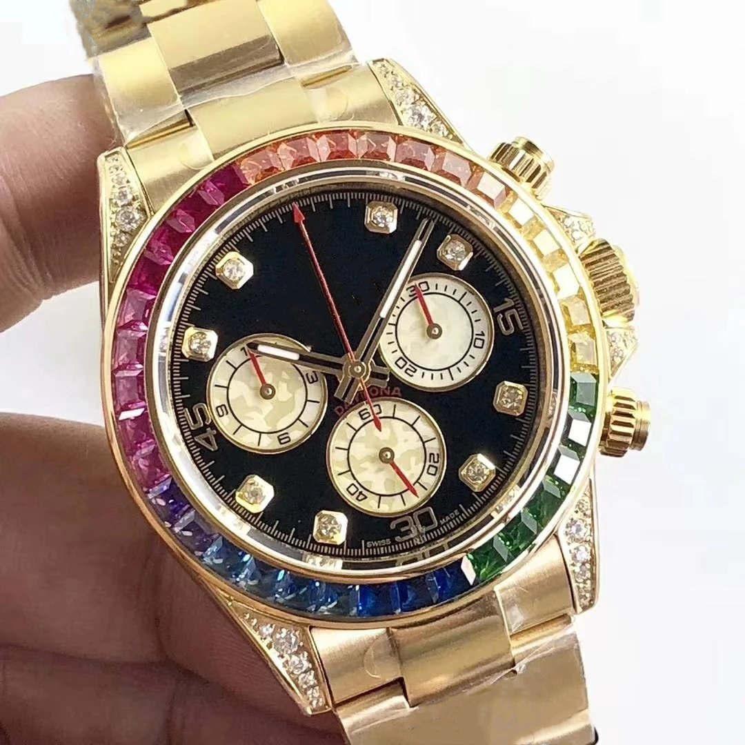 

Luxury Fashion Mens Watches Rainbow Diamond 116598 Gold Stainless Steel Automatic Mechanical Watch, Box