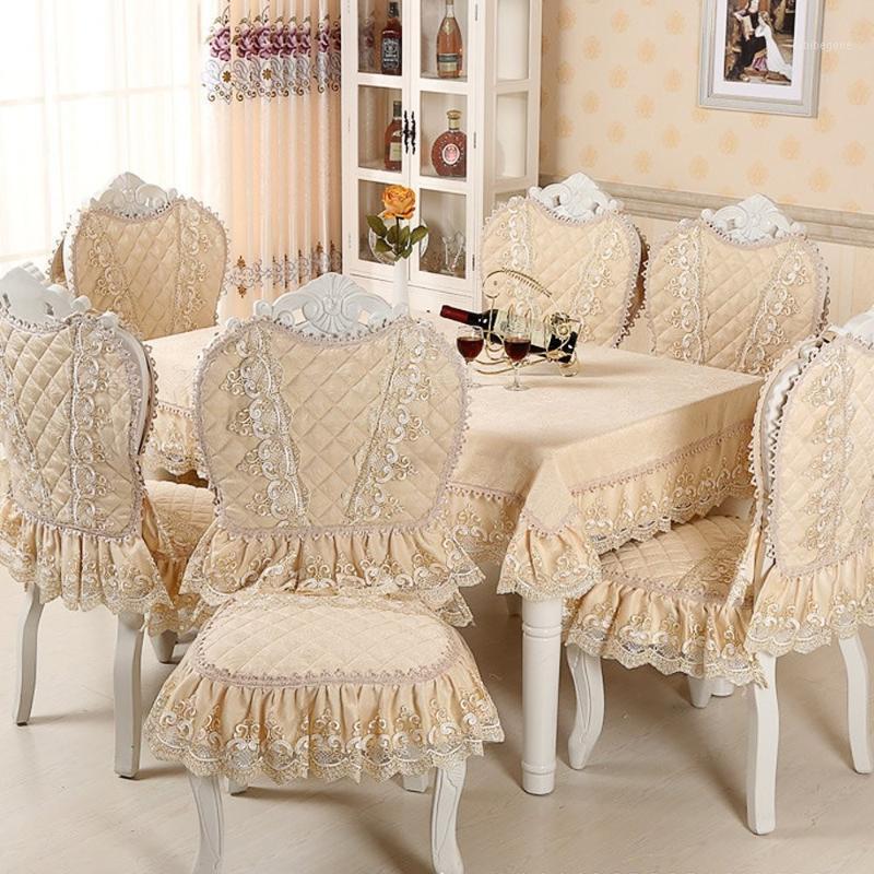 

Chair Covers Cover Set Cotton Jacquard Floral Damask Back Cover+Lace Cushion Dinning Room Home Decoration European Classic Style