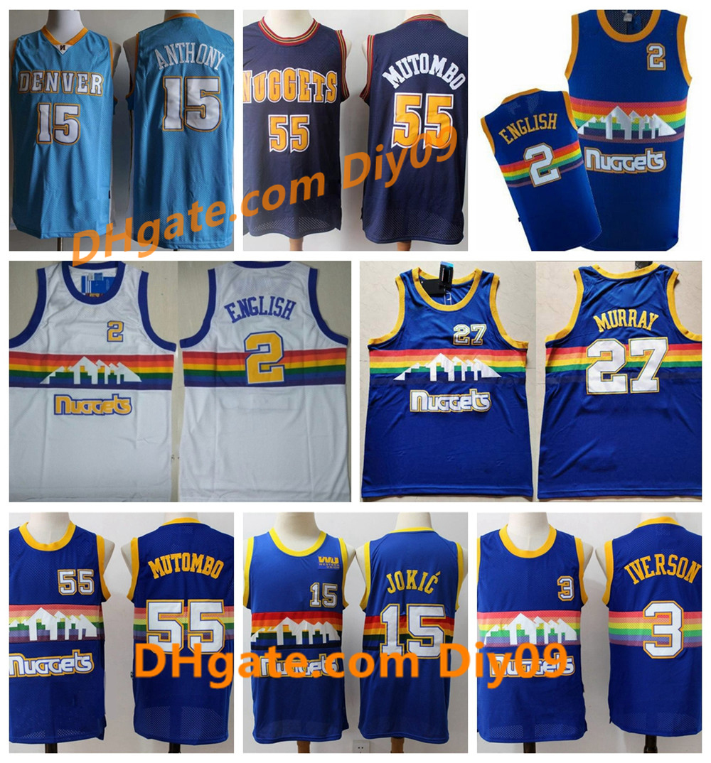 

Vintage 15 Nikola Jokic Throwback Denver Nuggets Dikembe Mutombo Carmelo Anthony Jamal Murray Allen Iverson Alex English Jerseys, Black;red