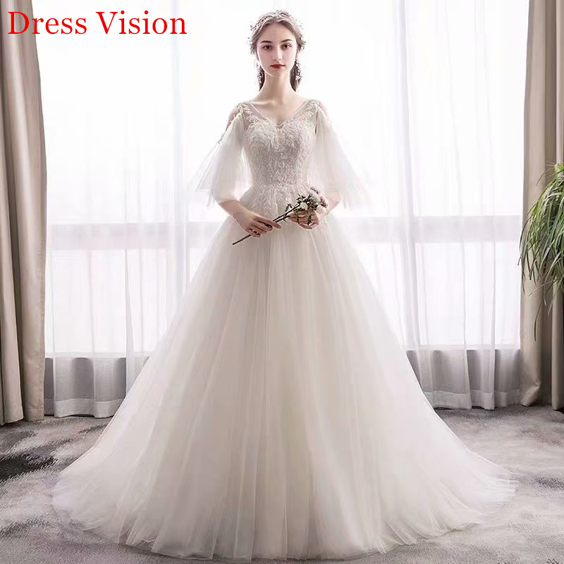 

2021 Boho Vestido Noiva Wedding Lace Tulle Flare Sleeves Robe De Soiree Bride to Be Lace-up Sweep Train Qm0e, Same as image