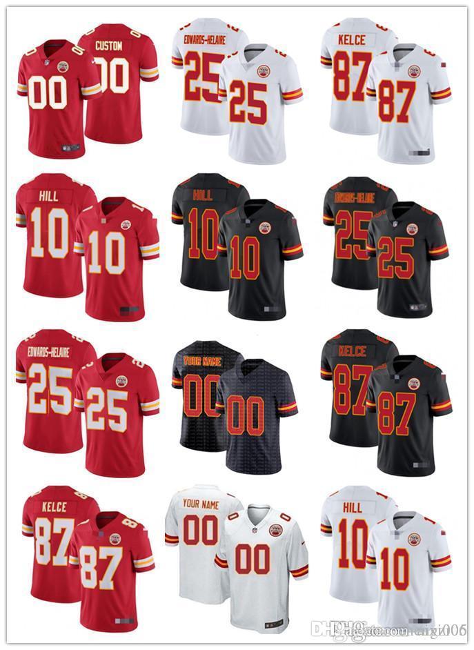 

Men Women Youth KansasCityChiefs87 Travis Kelce 25 Clyde Edwards-Helaire 10 Tyreek Hill Custom Red White Football Jerseys, Black;red