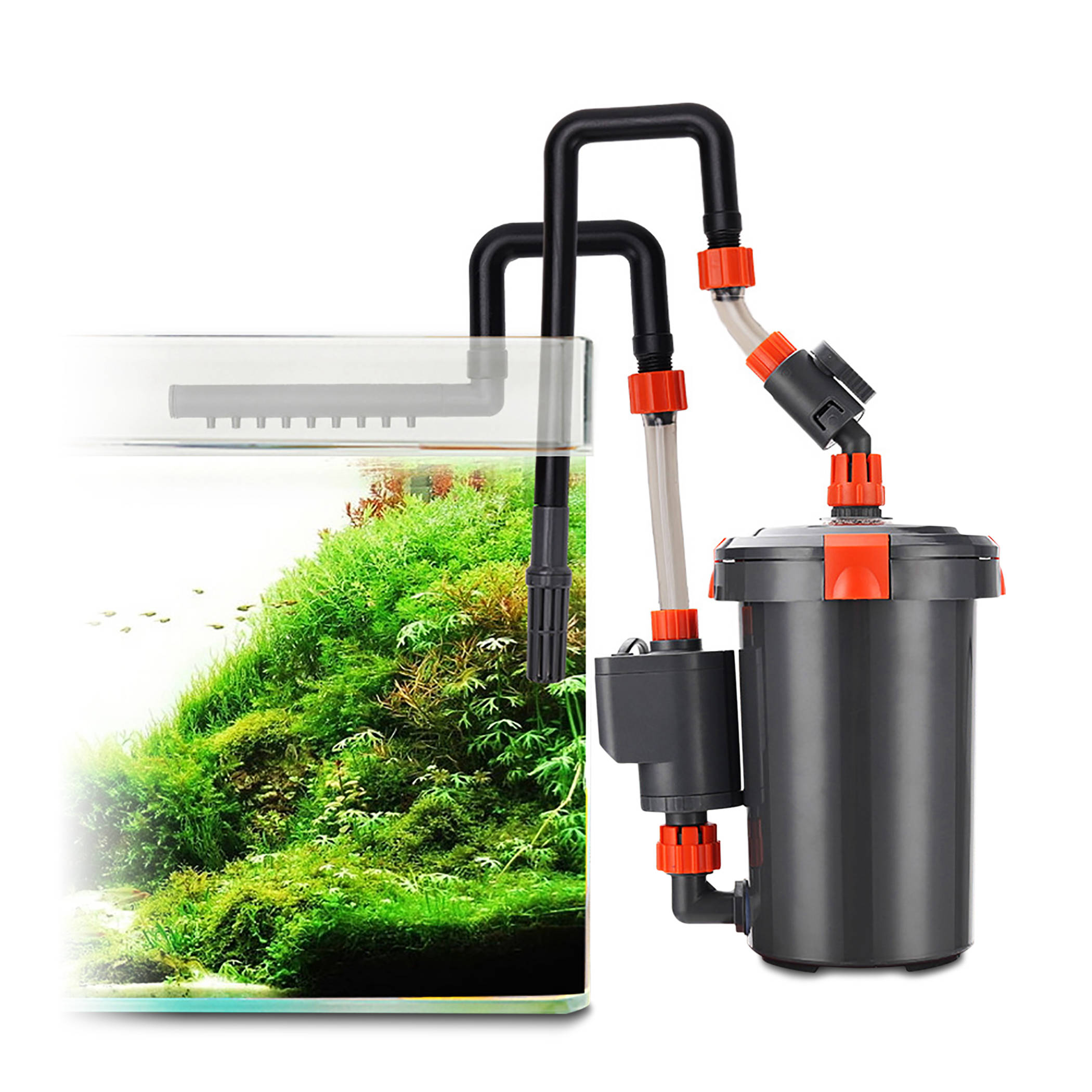 

[Medium, 220V 6W Pump, Fmax:105GPH/400LPH] Aquarium Filter External Bucket Canister with Fish Tank Pump Table Mute Filter Sponge Cartridge